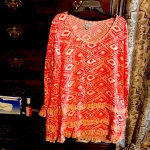 Long sleeve tunic top with ruffled sleeves